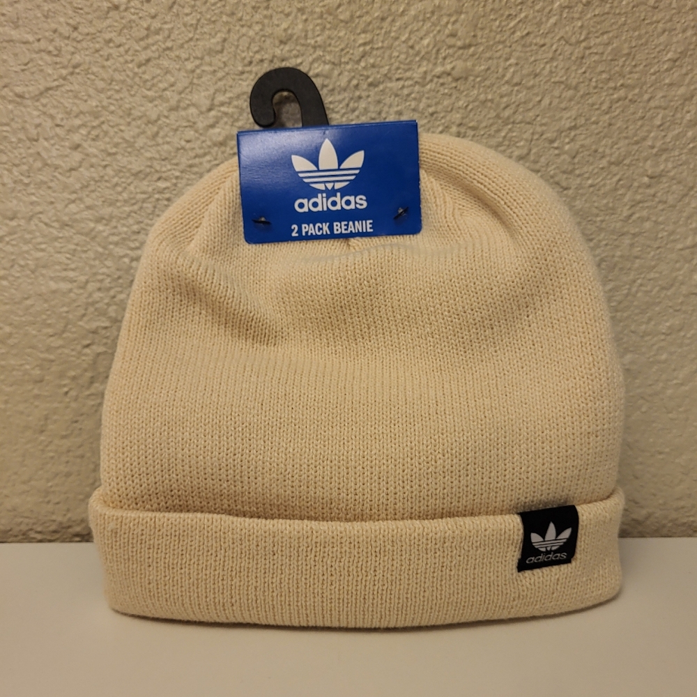 NWT Adidas Two Pack Knit Trefoil Beanies - Black & Off White